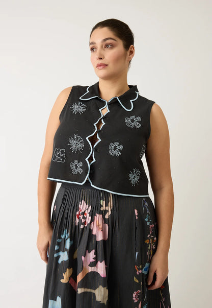 Nancybird - Tuva Vest / Charcoal Embroidered