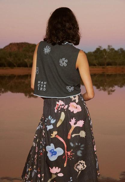 Nancybird - Tuva Vest / Charcoal Embroidered