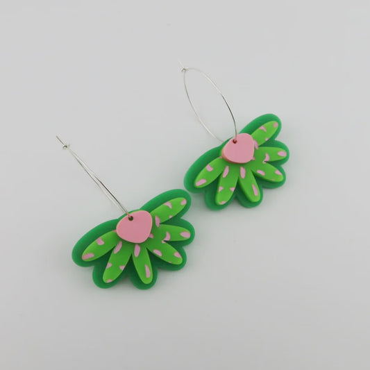 Pink Nade - Ella Green Pink Spot Hoops Earrings