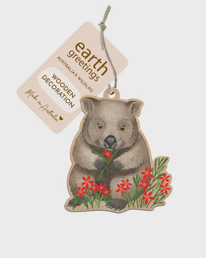 Earth Greetings - Christmas Wooden Decoration | Wombat - The Ivy Room Adelaide