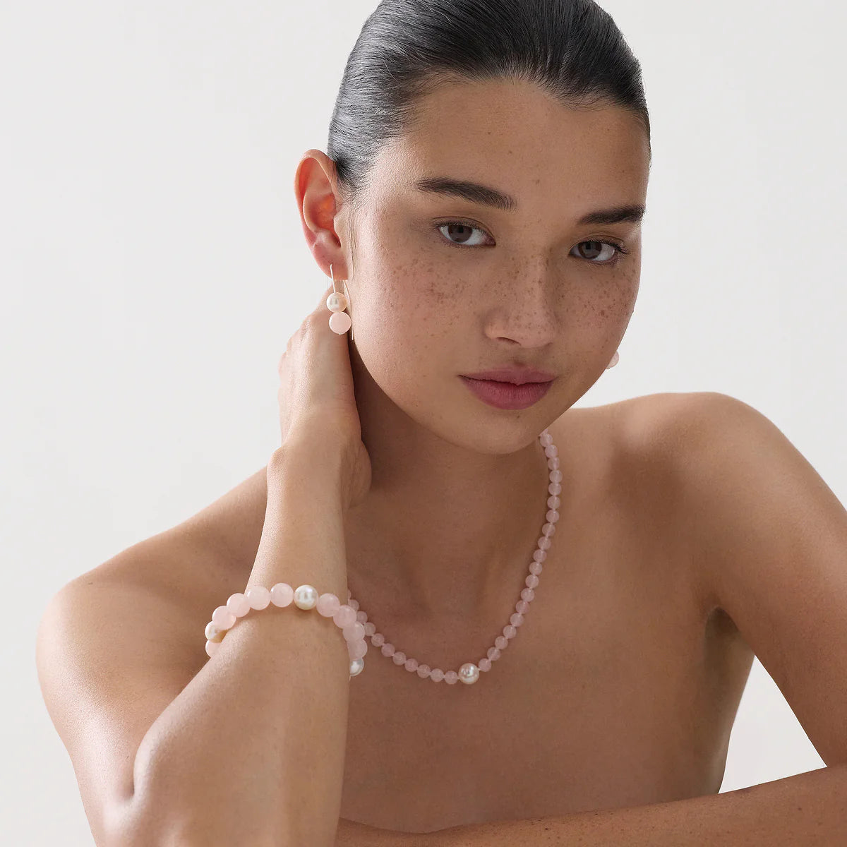 Najo - Sunset Rose Quartz & Pearl Necklace