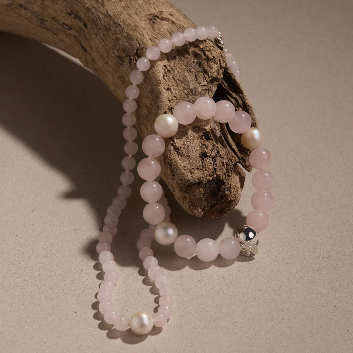 Najo - Sunset Rose Quartz & Pearl Necklace