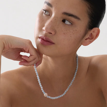 Najo - Sunset Aquamarine & Pearl Necklace
