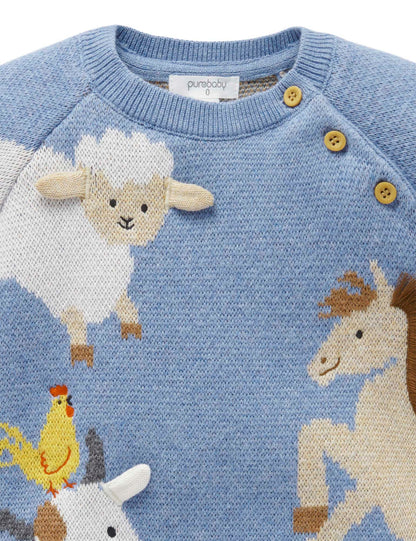 Pure Baby -  Animal Crackers Jumper Blue - The Ivy Room Adelaide