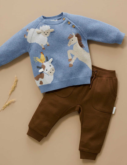 Pure Baby -  Animal Crackers Jumper Blue - The Ivy Room Adelaide