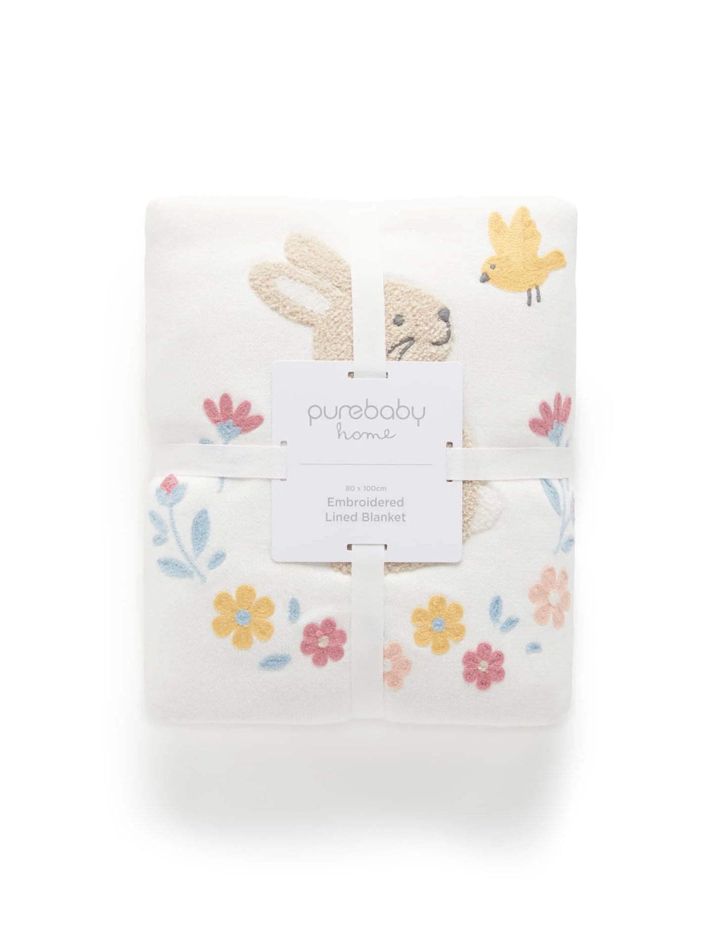 Purebaby - Embroidered Lined Blanket Little Bunny