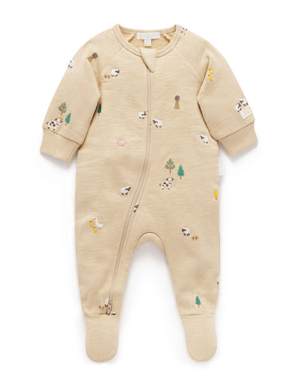 Pure Baby - Farm Friends Embroidered Fleece Growsuit - The Ivy Room Adelaide