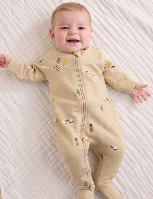 Pure Baby - Farm Friends Embroidered Fleece Growsuit