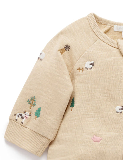 Pure Baby - Farm Friends Embroidered Fleece Growsuit - The Ivy Room Adelaide