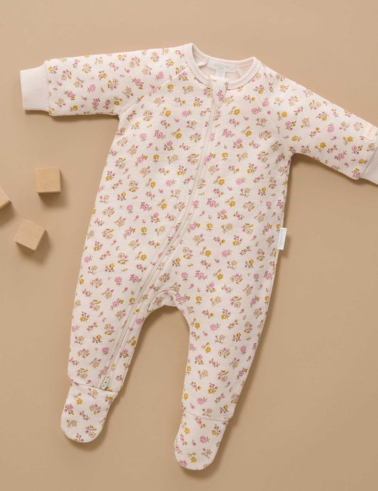 Pure Baby - Fleece Zip Growsuit Floral Fleece