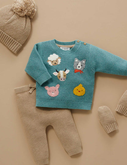 Pure Baby - Green Farm Friends Jumper - The Ivy Room Adelaide