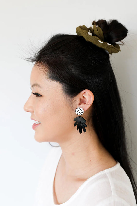 Pink Nade - Deanne White / Black Spot Dangle Earrings