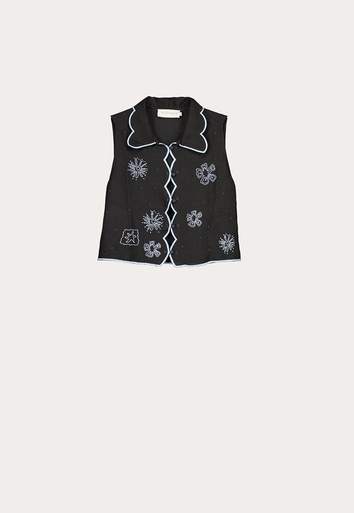 Nancybird - Tuva Vest / Charcoal Embroidered