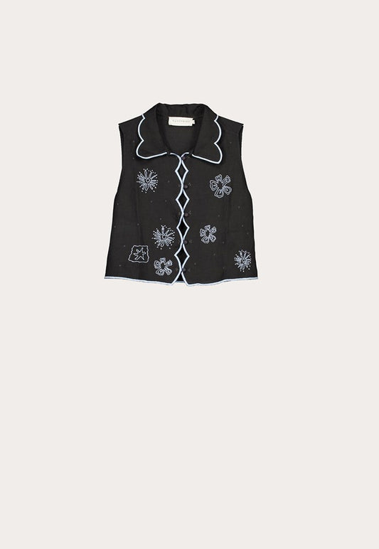 Nancybird - Tuva Vest / Charcoal Embroidered