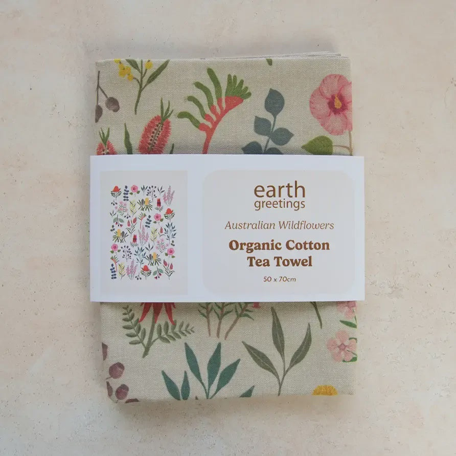 Earth Greetings - Organic Cotton Tea Towel / Australian Wildflowers - The Ivy Room Adelaide