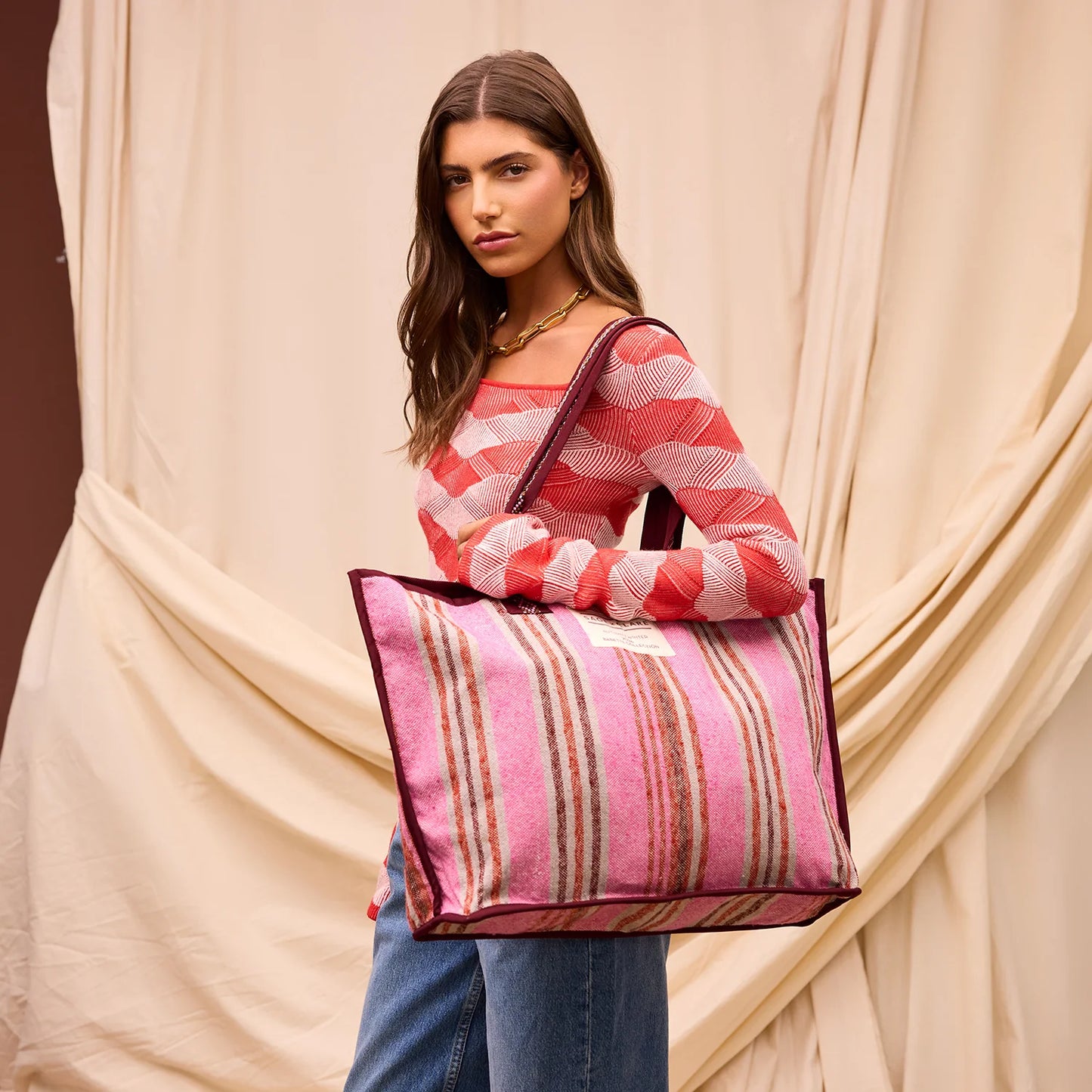 Sage x Clare - Nicolette Woven Tote Bag / Pansy