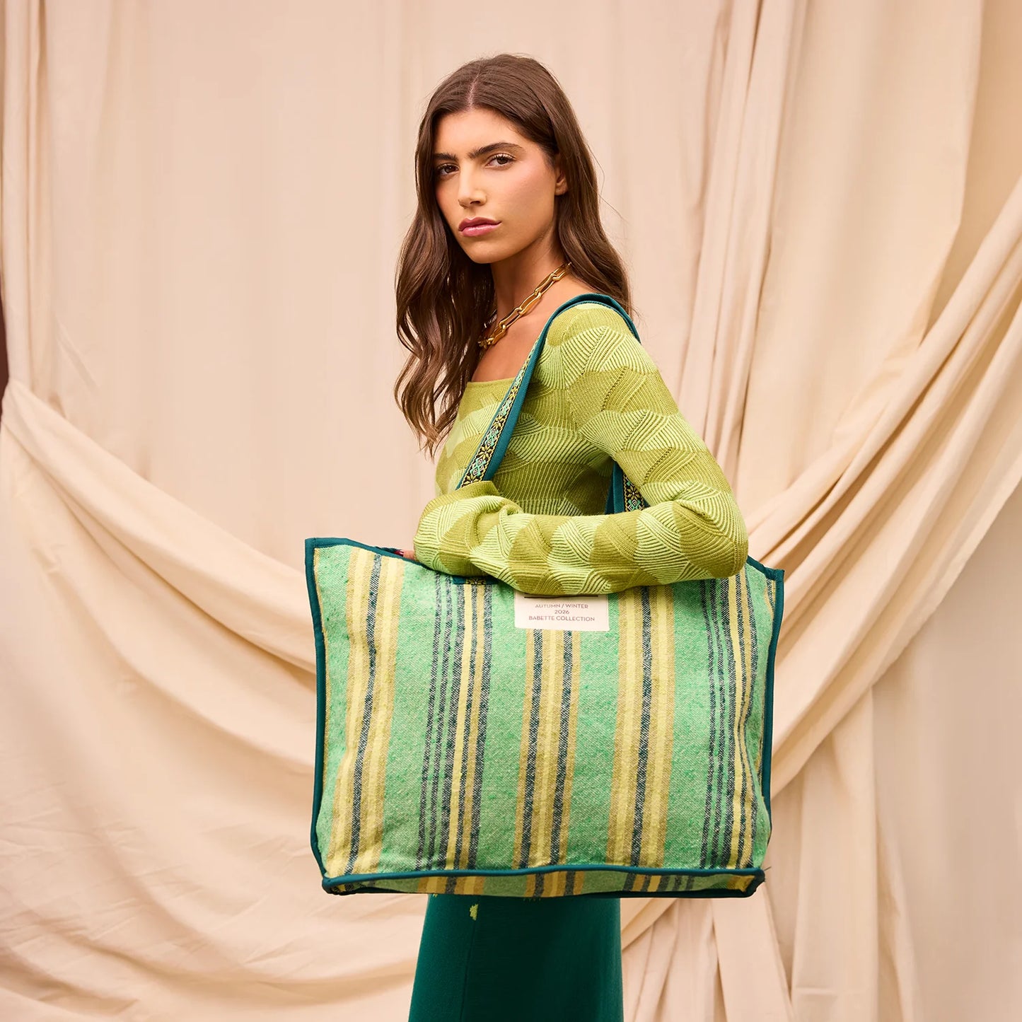 Sage x Clare - Nicolette Woven Tote Bag / Spring Green