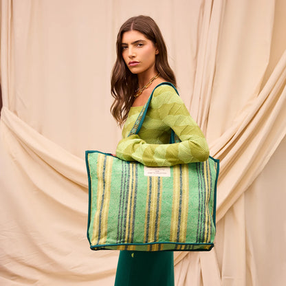 Sage x Clare - Nicolette Woven Tote Bag / Spring Green