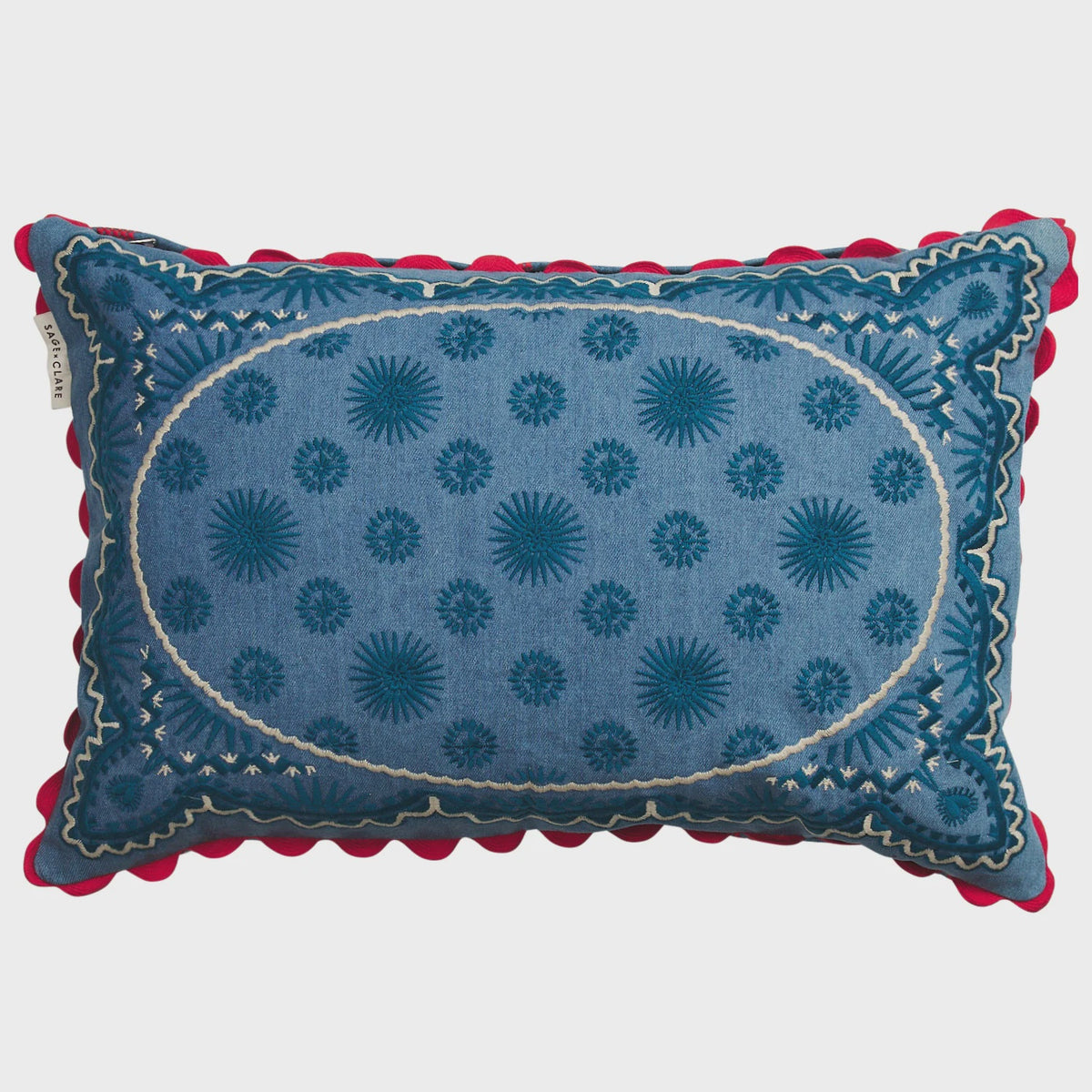 Sage x Clare - Anneliese Reversible Denim Cushion / Poppy