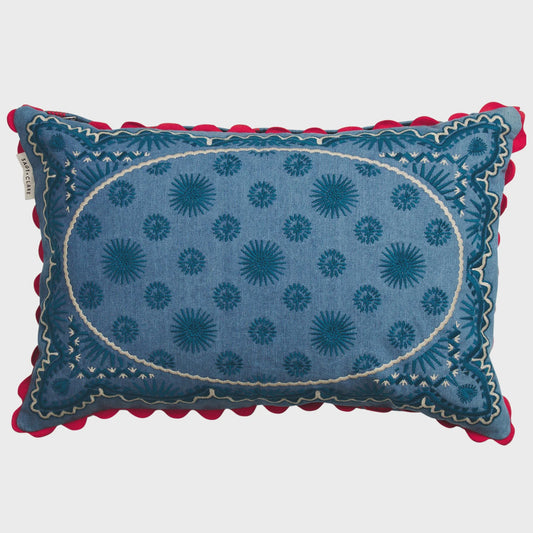 Sage x Clare - Anneliese Reversible Denim Cushion / Poppy