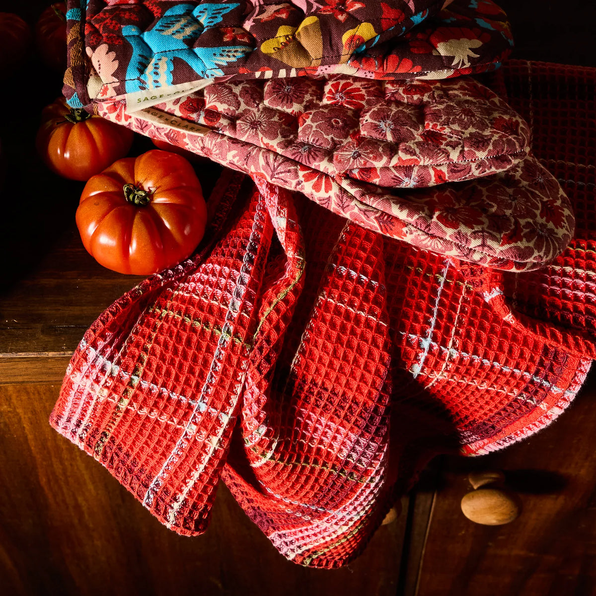 Sage x Clare - Frances Waffle Tea Towel / Poppy
