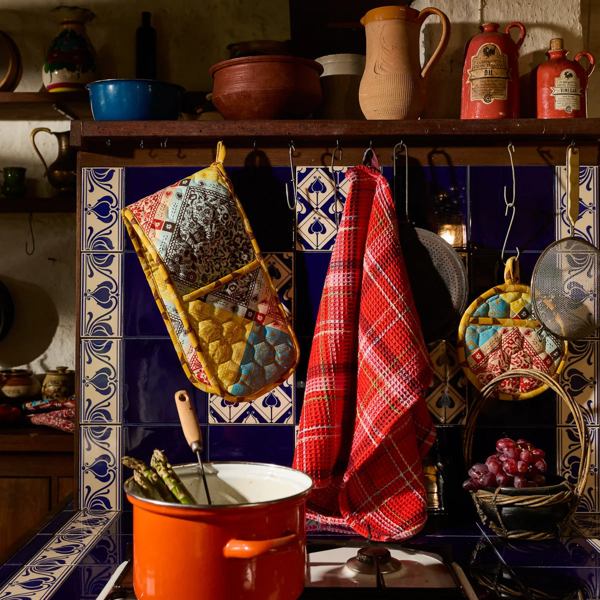 Sage x Clare - Frances Waffle Tea Towel / Poppy