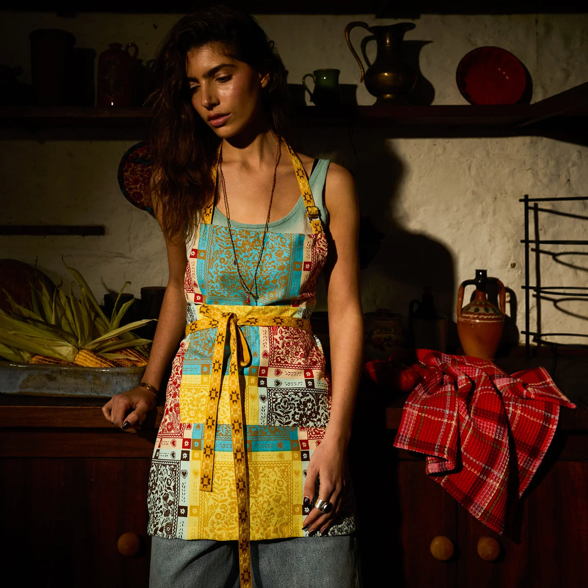 Sage x Clare - Frances Waffle Tea Towel / Poppy