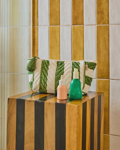 Kip & Co - Moss Stripe Velvet Toiletry Bag - The Ivy Room Adelaide
