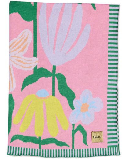 Kip & Co - Popping Flowers Cotton Knitted Blanket - The Ivy Room Adelaide