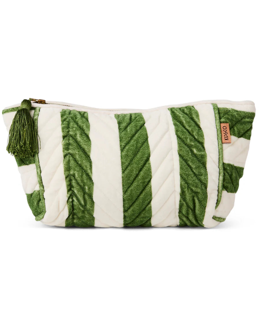 Kip & Co - Moss Stripe Velvet Toiletry Bag - The Ivy Room Adelaide