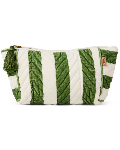 Kip & Co - Moss Stripe Velvet Toiletry Bag - The Ivy Room Adelaide