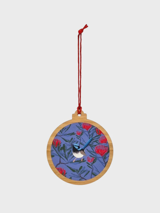 Red Parka - Fairy Wren Wooden Christmas Decoration