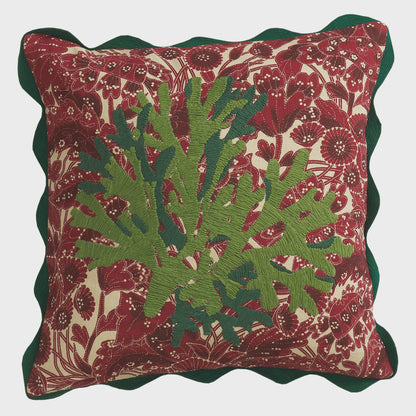 Sage x Clare - Lucia Embroidered Cushion / Crimson