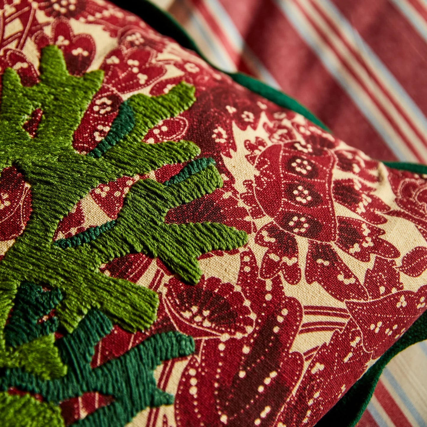 Sage x Clare - Lucia Embroidered Cushion / Crimson