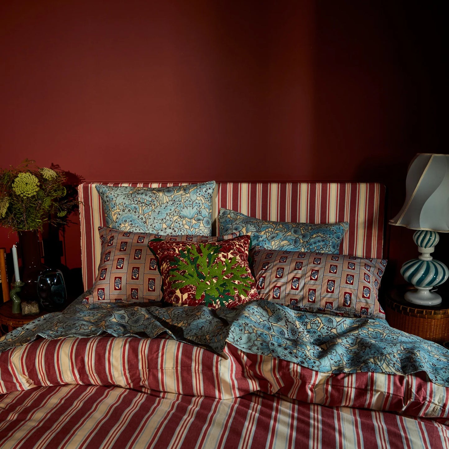 Sage x Clare - Lucia Embroidered Cushion / Crimson