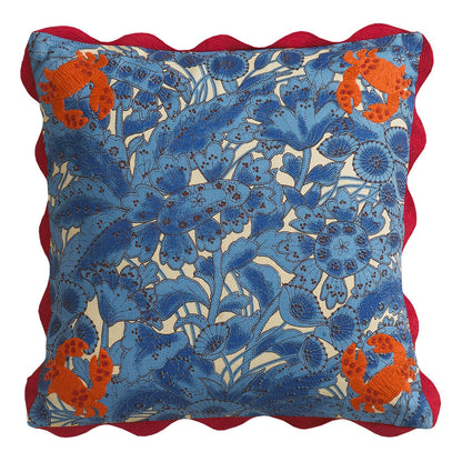 Sage x Clare - Lucia Embroidered Cushion / Cerulean