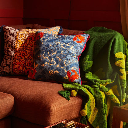 Sage x Clare - Lucia Embroidered Cushion / Cerulean