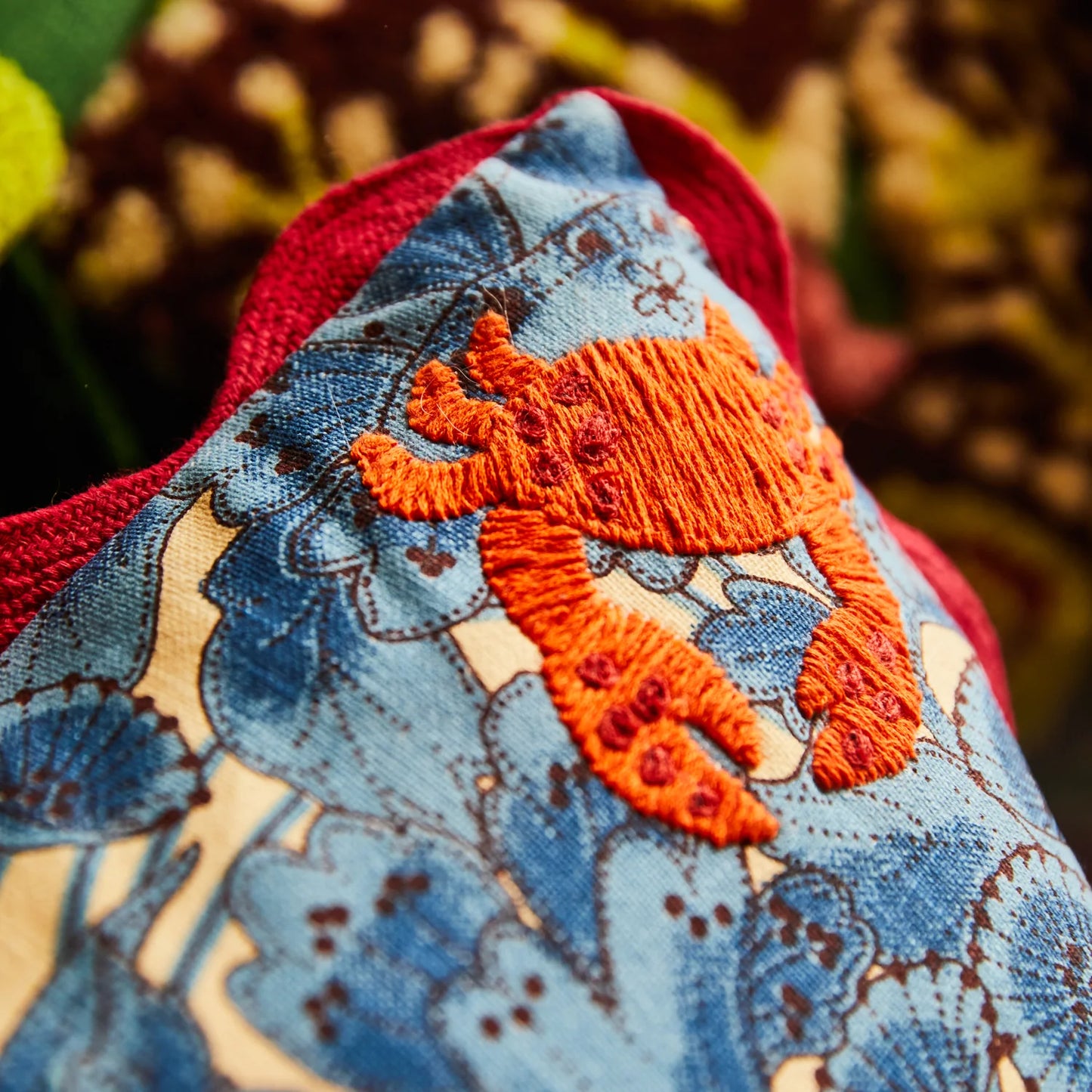 Sage x Clare - Lucia Embroidered Cushion / Cerulean