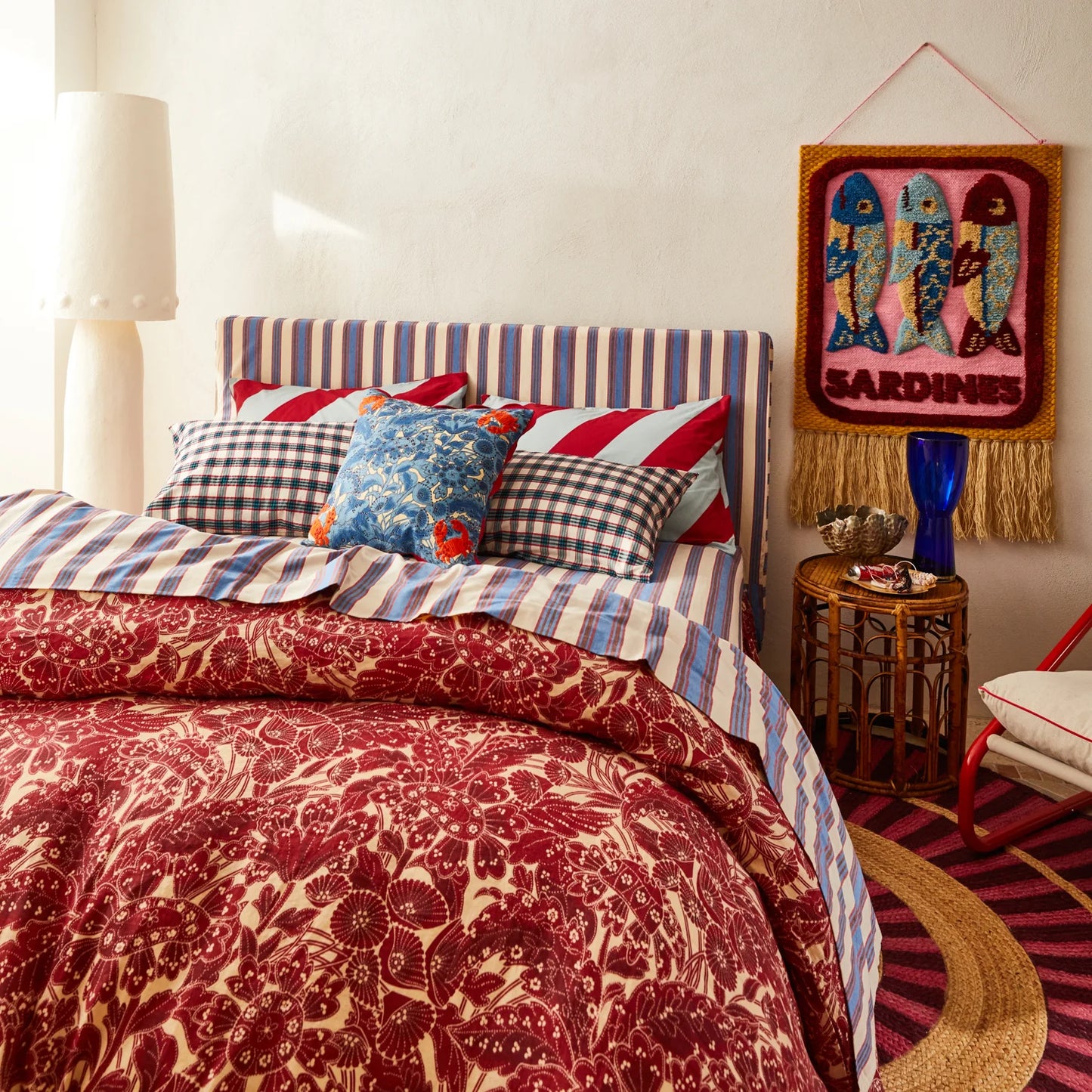 Sage x Clare - Lucia Embroidered Cushion / Cerulean