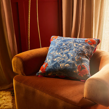 Sage x Clare - Lucia Embroidered Cushion / Cerulean