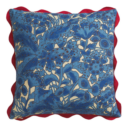 Sage x Clare - Lucia Embroidered Cushion / Cerulean