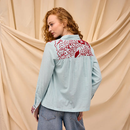 Sage x Clare - Vivianna Embroidered Shirt Cerulean