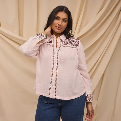Sge x Clare - Vivianna Embroidered Shirt Pink Salt