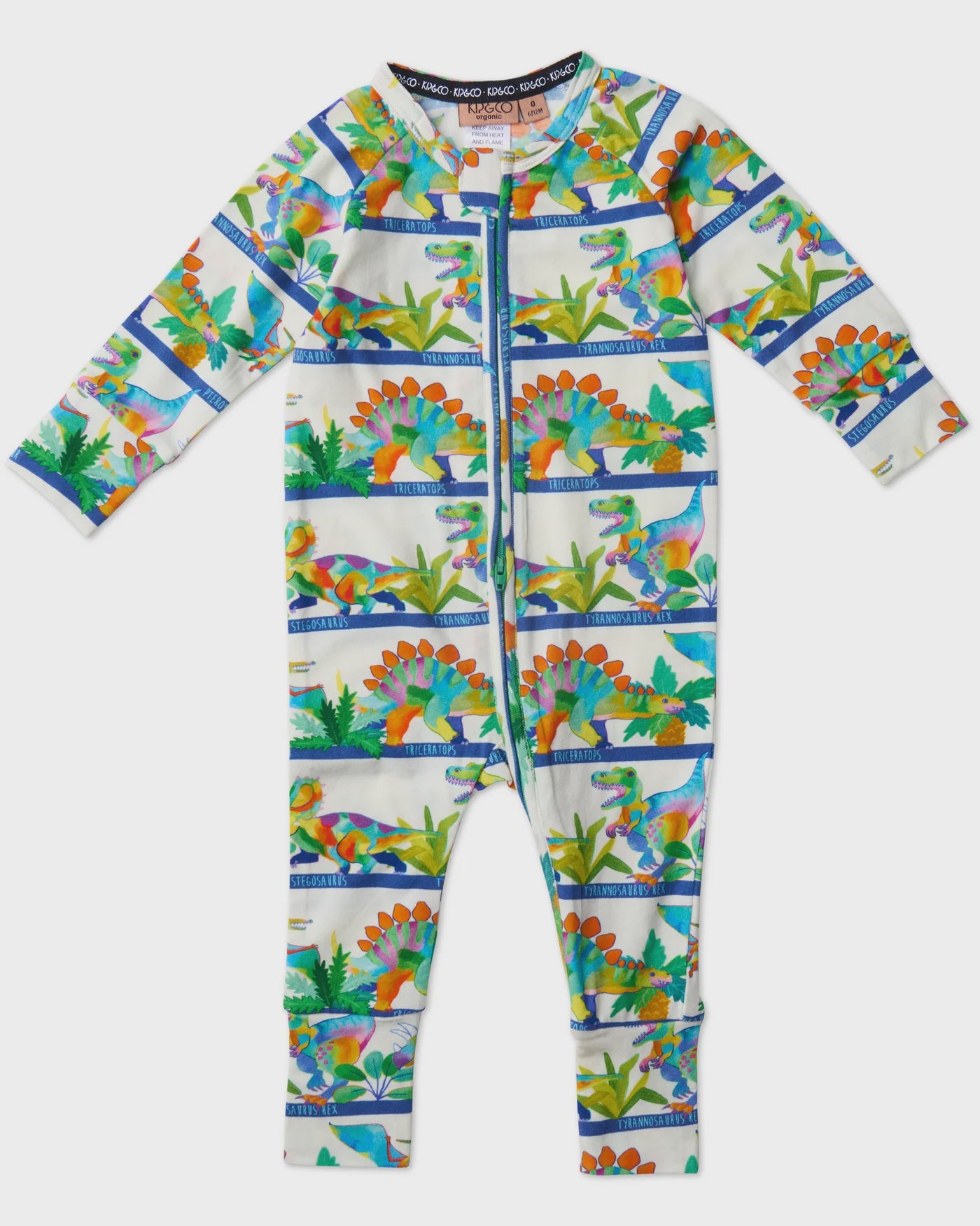 Kip & Co - Dino Safari Organic Long Sleeve Zip Romper