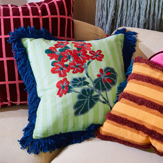 Sage x Clare - Annette Embroidered Cushion Jade
