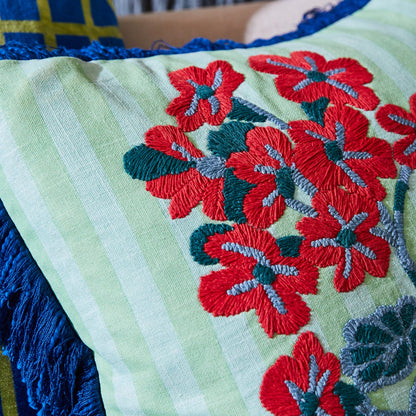 Sage x Clare - Annette Embroidered Cushion Jade - The Ivy Room Adelaide