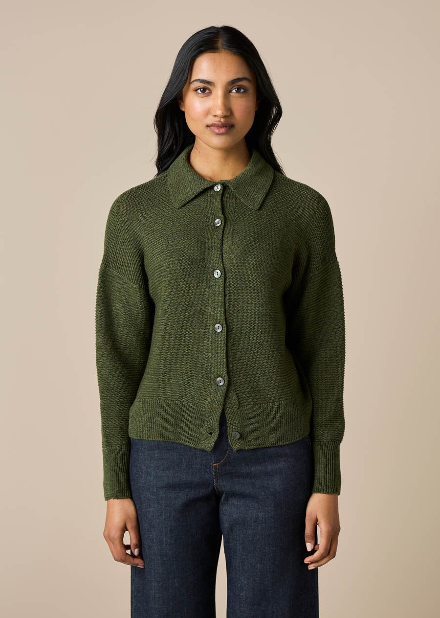 Uimi - Pearl Merino Wool Cardigan / Moss