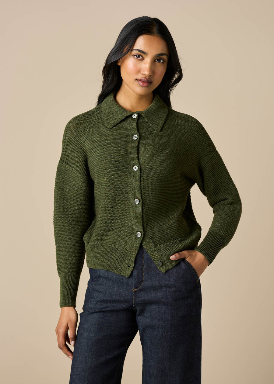 Uimi - Pearl Merino Wool Cardigan / Moss