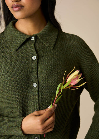 Uimi - Pearl Merino Wool Cardigan / Moss