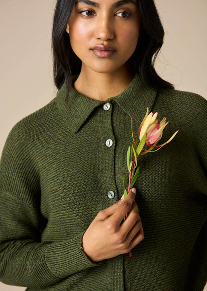 Uimi - Pearl Merino Wool Cardigan / Moss